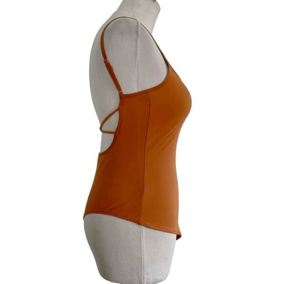 Free People Size Small Rust Bodysuit Sleeveless Spaghetti Strap Criss Cross - Picture 3 of 7